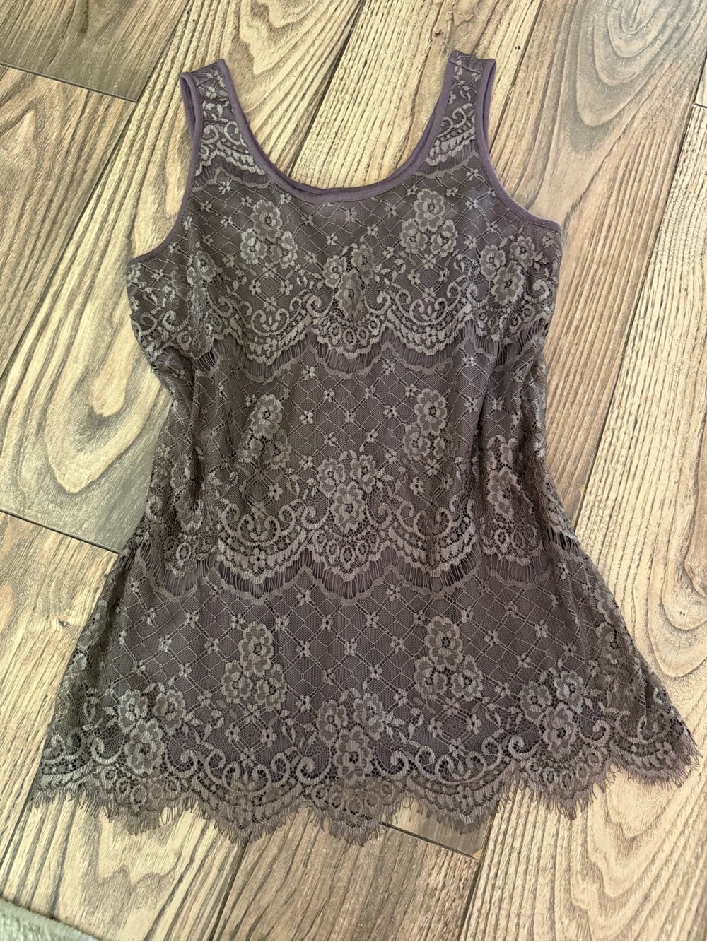 Maurices Lace Overlay Scoop Neck Tank - Brown - Picture 1 of 9